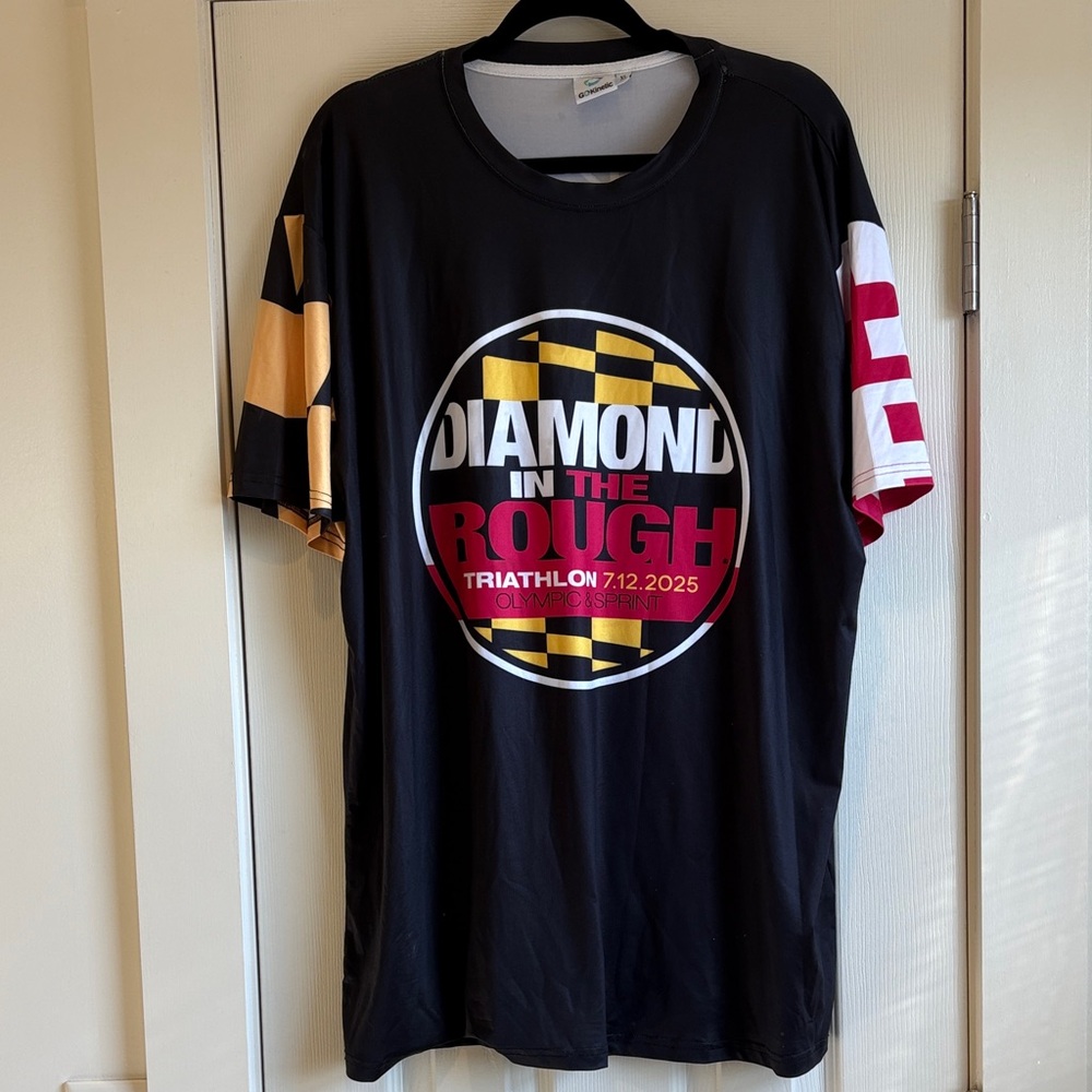 GO Kinetic | Black Red & Yellow Diamond In The Rough Triathlon Race T-Shirt XL
